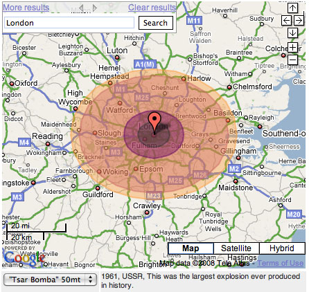 Tsar Bomba radius over London